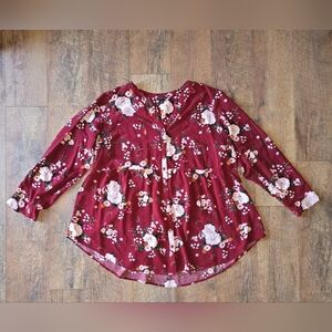 Torrid Burgundy Floral Button Front Blouse Size 1